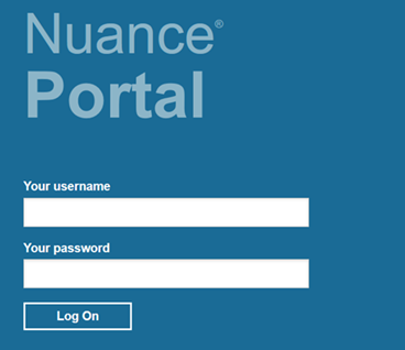 Machine generated alternative text:
Nuance 
Portal
Developer Environment 
Your username 
Your password 
Log On 