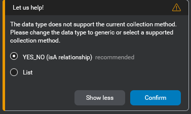 Data type and collection method compatibility