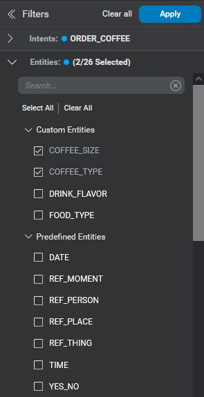 Filters selected