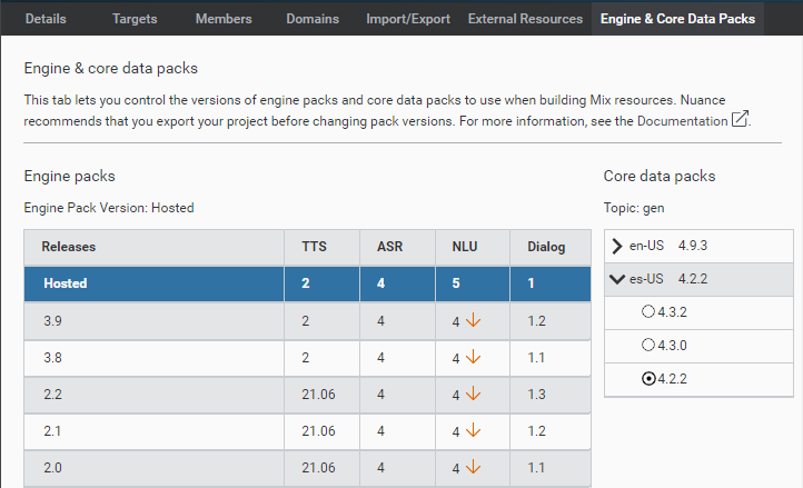 Sample Engine & Core Data Packs tab with Core data packs expanded