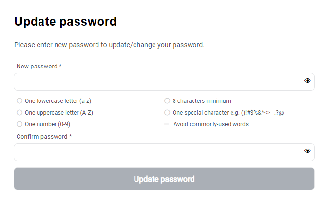 Update password screen