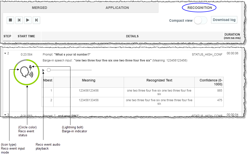 Call Viewer view for Nuance Recognizer logs