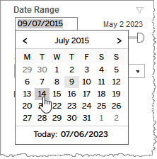 Visualization of calendar region in one of Date Range slider's date pickers