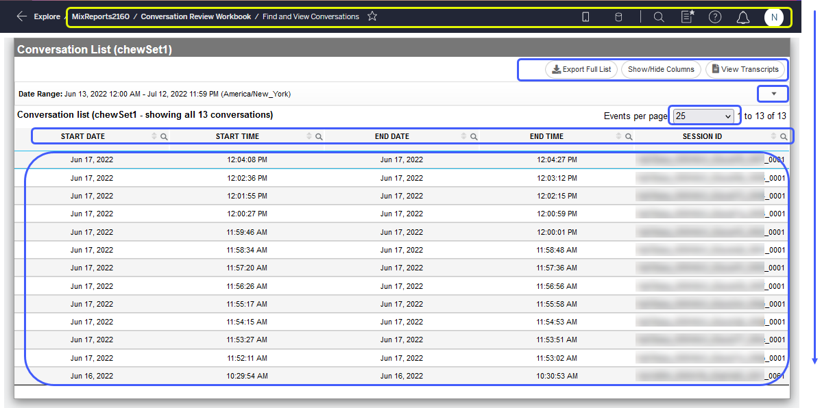 Screen capture illustrating the general sequence of focused items when toggling with TAB key