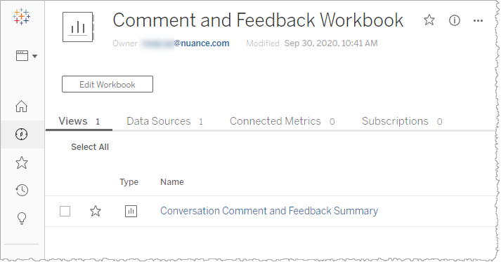 Comment and feedback workbook page showing conversation comment and feedback summary option
