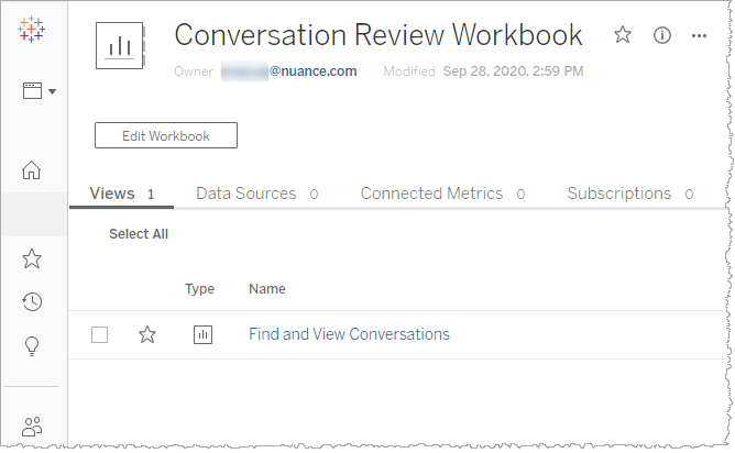 Conversation review workbook page showing find and view conversations option
