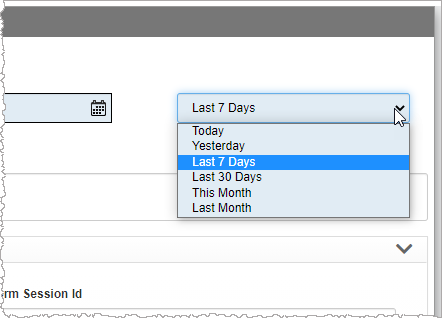 Drop down list showing options like today, yesterday, last 7 days, last 30 days, this or last month