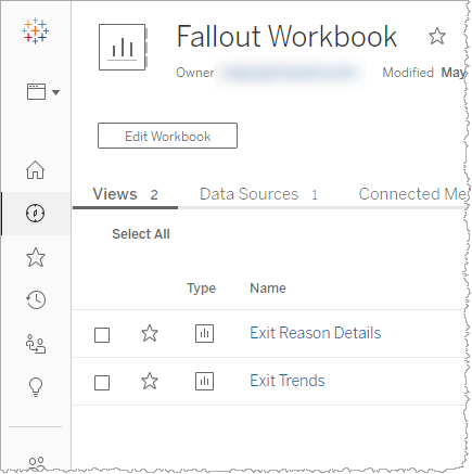 Fallout workbook page showing Exit Reason Details and Exit Trends options