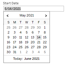Visualization of the Start Date date picker