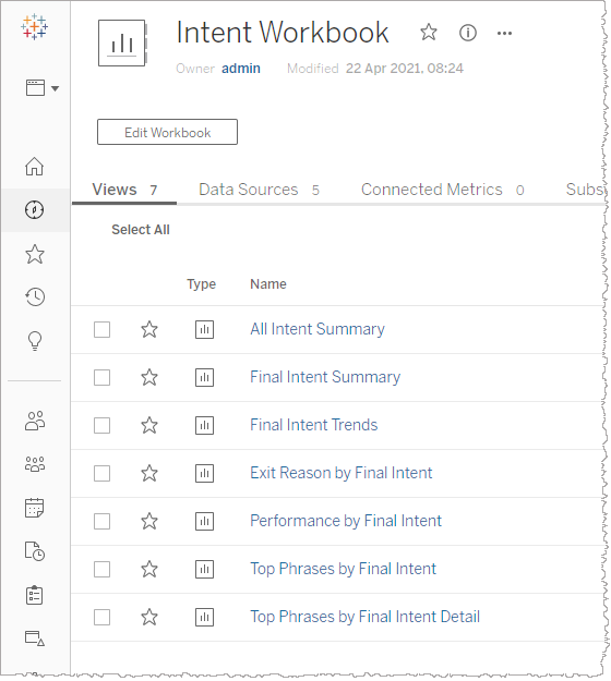 Intent workbook page showing different intent options
