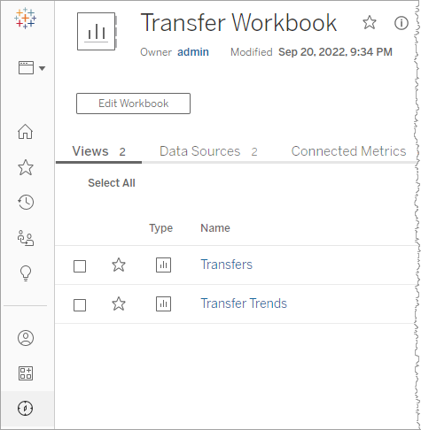 Transfer workbook page showing Transfer Summary, Transfer Details  and Transfer Trends in options
